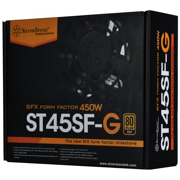 Блок живлення SilverStone Strider SFX (450W), >90%, 80+ Gold, 80mm, 1xMB 24pin(20+4), 1xCPU 8pin(4+4), 2xMolex, 3xSATA, 2xPCIe( 8pin(6+2)+6pin), Fully Modular (SST-ST45SF-G) SST-ST45SF-G фото