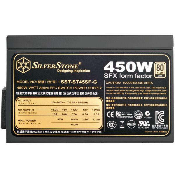 Блок питания SilverStone Strider SFX (450W), >90%, 80+ Gold, 80mm, 1xMB 24pin(20+4), 1xCPU 8pin(4+4), 2xMolex, 3xSATA, 2xPCIe( 8pin(6+2)+6pin) , Fully Modular (SST-ST45SF-G) SST-ST45SF-G фото