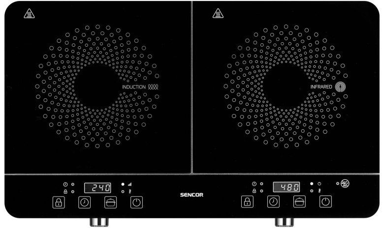 Плитка настольная Sencor индукционная, комф. - 2, 1.6+1.8Вт, управл - сенсорно-мех., черный (SCP4001BK) SCP4001BK фото