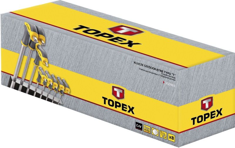 Ключі шестигранні TOPEX, набір 8 од., 2-10 мм, Т-подібна ручка, довгі, підставка для зберігання (35D963) 35D963 фото