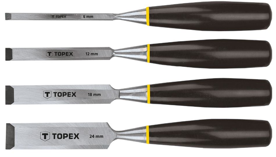 Стамески TOPEX, набор 4 ед., рукоятка пластмасса, 6-24 мм (09A310) 09A310 фото