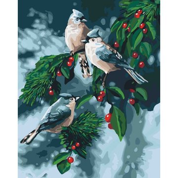 Картина за номерами. Тварини, птахи "Зимові птиці" , 40 * 50 см (KHO4081) KHO4081 фото