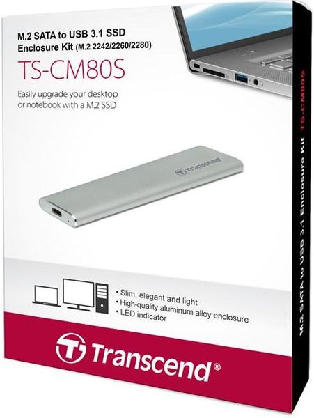Корпус для SSD SATA M.2 2280 Transcend USB 3.1 Gen 1 Metal Silver (TS-CM80S) TS-CM80S фото