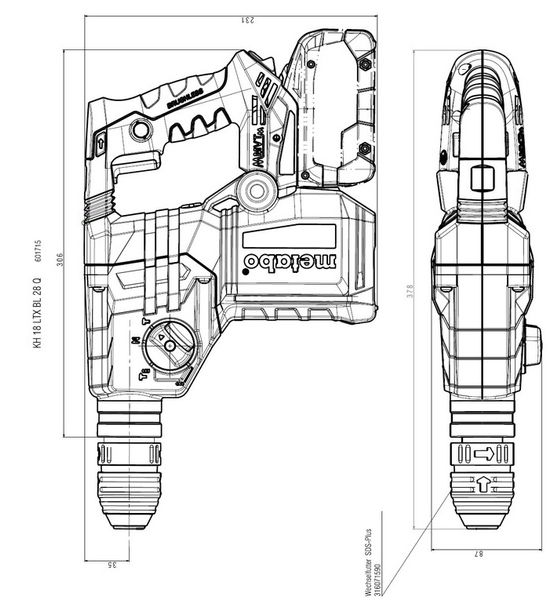 Перфоратор Metabo KH 18 LTX BL 28 Q акумуляторний, LiHD, 18В, SDS-plus, 3Дж, 3 режими, 0-1000об/мин, 3.4кг, без АКБ та ЗП (601715850) 601715850 фото