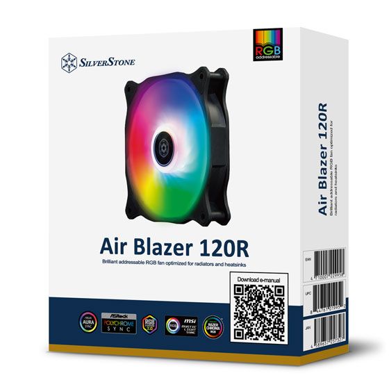 Корпусний вентилятор SilverStone Air Blazer , 120mm, 600-2200 rpm, 4 Pin PWM + 4-1 Pin ARGB (5V LED), 7.4-35,6 dBa (SST-AB120R-ARGB) SST-AB120R-ARGB фото