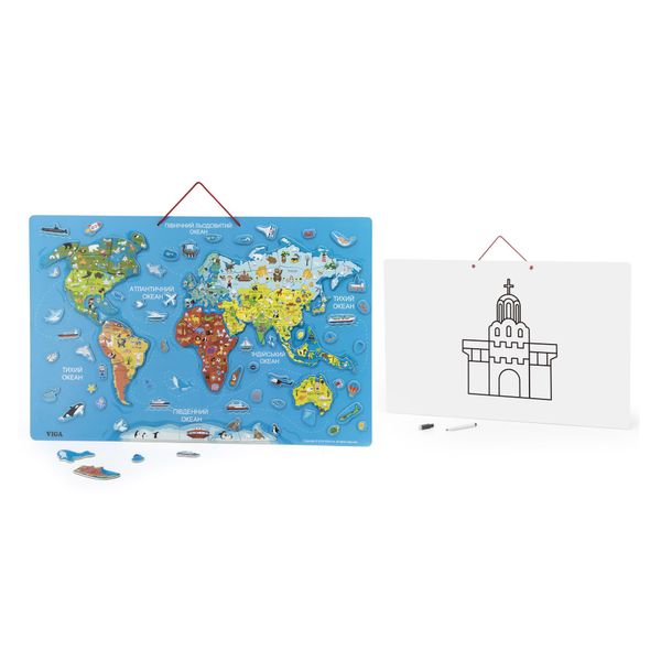 Пазл магнитный Viga Toys Карта мира с маркерной доской на украинском языке (44508) 44508 фото