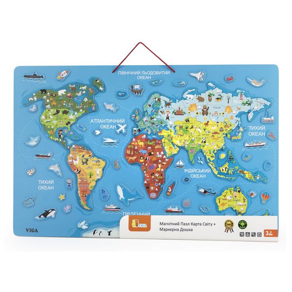 Пазл магнітний Viga Toys Карта світу з маркерною дошкою, українською мовою (44508) 44508 фото