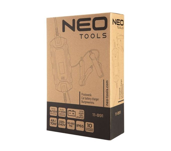 Зарядное устройство для Neo Tools, 4A/70Вт, 3-120Аг, для STD/AGM/GEL/LiFePO4 аккумуляторов (11-891) 11-891 фото