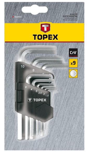 Ключі шестигранні TOPEX, набір 9 од., 1.5-10 мм, короткі (35D955) 35D955 фото