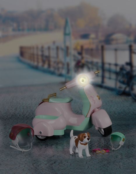 Транспорт для кукол-Скутер с коляской и собачкой LORI LO37034Z LO37034Z фото