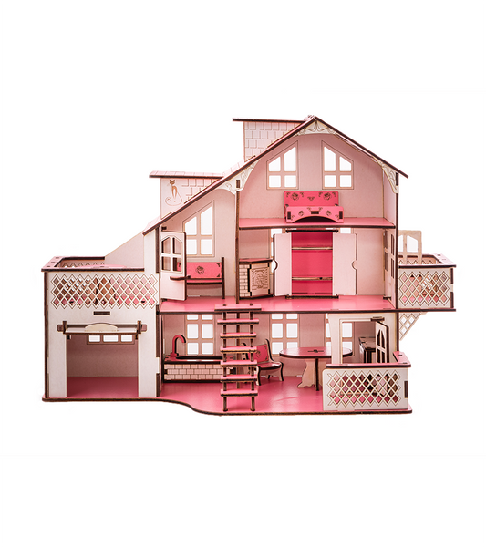 Детский кукольный дом с гаражом В011 и подсветкой Кукольный дом с гаражом и подсветкой 57х27х35 В011 (B011) B011 фото