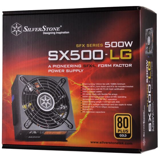 Блок питания SilverStone Strider SFX (500W), >90%, 80+ Gold, 120mm, 1xMB 24pin(20+4), 1xCPU 8pin(4+4), 2xMolex, 3xSATA, 2xPCIe 8pin(6+2), Fully Modular (SST-SX500-LG) SST-SX500-LG фото