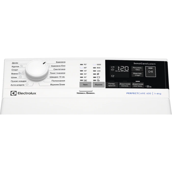 Пральна машина Electrolux вертикальна, 6кг, 1000, A+++, 60см, дисплей, білий EW6T4062U фото