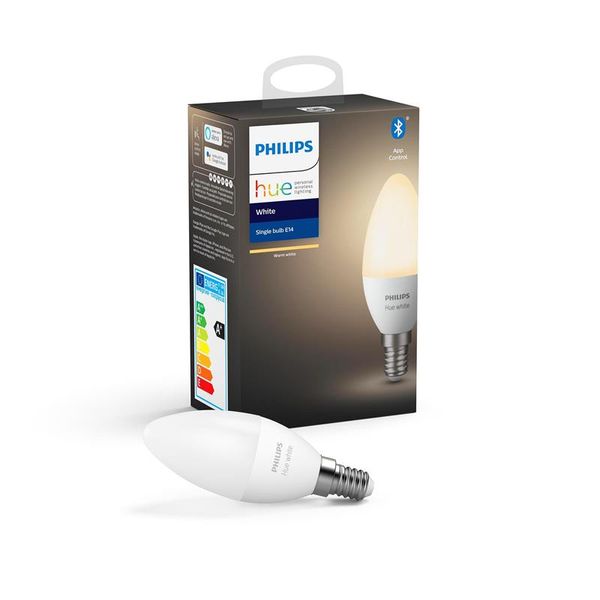 Лампа умная Philips Hue E14, 5.5W(40Вт), 2700K, White, ZigBee, Bluetooth, дымирование 929002039903 фото