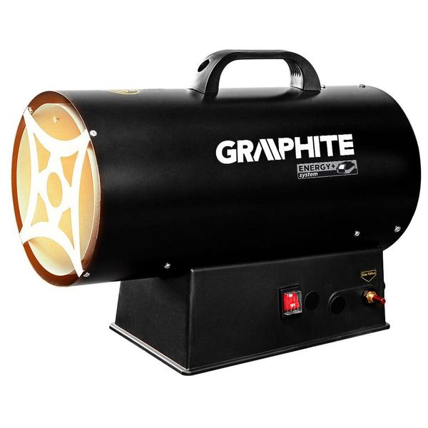 Теплова гармата газова GRAPHITE, акумуляторна 18В, 30кВт, 200м кв, 500м куб/год, IP24, чорний (58GE101) 58GE101 фото