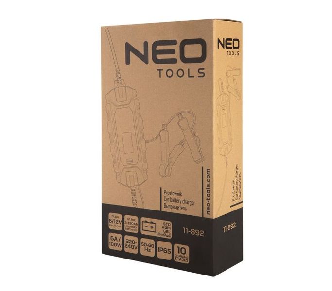 Зарядний пристрій Neo Tools, 6А/100Вт, 3-150Аг, для STD/AGM/GEL/LiFePO4 акумуляторів 11-892 фото