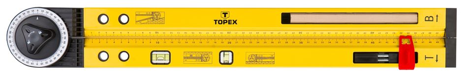 Кутомір розвідний TOPEX, рівень 2 капсули, лінійка, циркуль, 500x500 мм (30C321) 30C321 фото