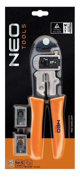 Кліщі обтискні Neo Tools, для обтиску наконечників 4P, 6P, 8P, змінні головки, 195мм 01-501 фото
