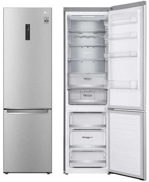 Холодильник LG з нижн. мороз., 203x60х68, холод.відд.-277л, мороз.відд.-107л, 2дв., А++, NF, інв., диспл зовн., зона св-ті, Metal Fresh, сталевий (GW-B509SAUM) GW-B509SAUM фото