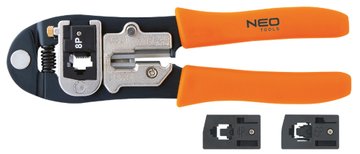 Кліщі обтискні Neo Tools, для обтиску наконечників 4P, 6P, 8P, змінні головки, 195мм 01-501 фото