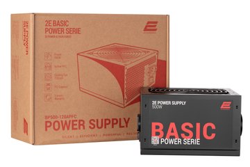 Блок питания 2E Basic Power (500W), 80%, 120mm, 1xMB 24pin(20+4), 1xCPU 8pin(4+4), 3xMolex, 4xSATA, 2xPCIe 8pin(6+2) (2E-BP500-120APFC) 2E-BP500-120APFC фото