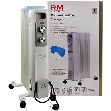 Масляный радиатор RM Electric, 7 секций, 1500 Вт, 15 м2, 3 режима работы, дополнительно увлажнитель RM-02001E - Уцінка RM-02001E фото