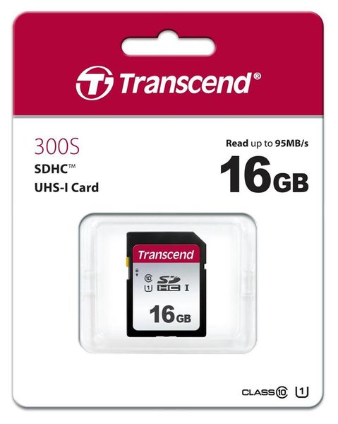 Карта памяти Transcend 16GB SDHC C10 UHS-I R95 / W10MB / s (TS16GSDC300S) TS16GSDC300S фото