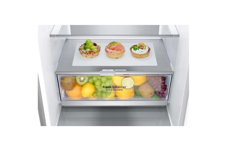 Холодильник LG з нижн. мороз., 203x60х68, холод.відд.-277л, мороз.відд.-107л, 2дв., А++, NF, інв., диспл зовн., зона св-ті, Metal Fresh, сталевий (GW-B509SAUM) GW-B509SAUM фото