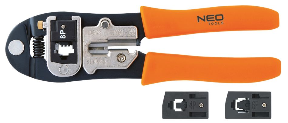 Клещи обжимные Neo Tools, для обжима наконечников 4P, 6P, 8P, сменные головки, 195мм (01-501) 01-501 фото