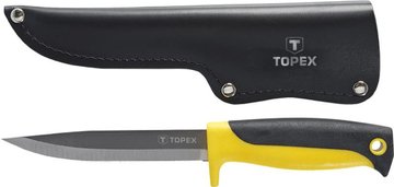 Нож универсальный TOPEX, лезвие 120 мм, держатель двухкомпонентный, 230 мм, кожаный чехол (98Z103) 98Z103 фото
