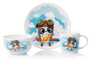 Набір дитячого посуду Ardesto Panda pilot 3 пр., порцеляна (AR3451PS) AR3452GS фото