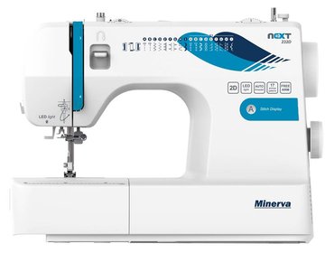 Швейна машина МINERVA NEXT 232D, електромех., 85Вт, 23 шв.оп., петля напівавтомат, білий + синій NEXT232D - Уцінка NEXT232D фото