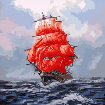 Картина за номерами. Морський пейзаж "Червоні вітрила" , 40 * 40 см (KHO2709) KHO2709 фото