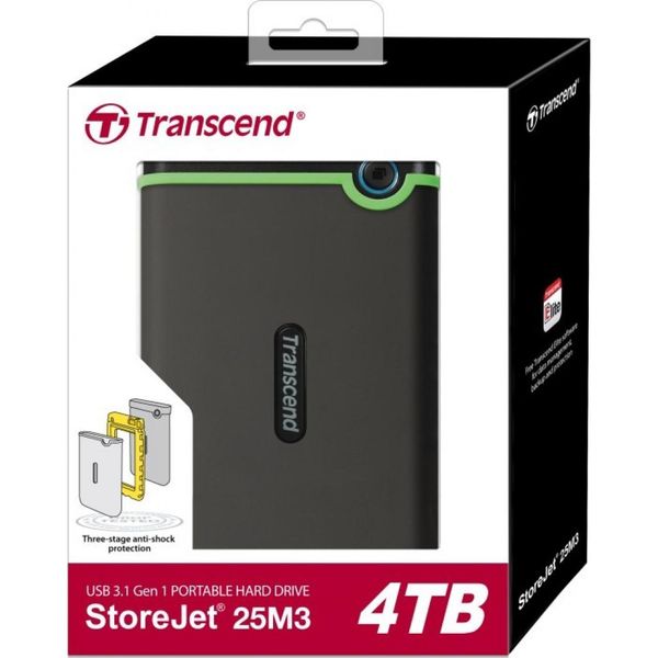 Портативний жорсткий диск Transcend 4TB USB 3.1 StoreJet 25M3 Iron Gray (TS4TSJ25M3S) TS4TSJ25M3S фото