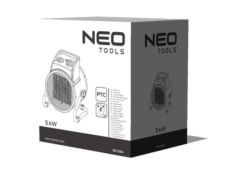 Теплова гармата електрична Neo Tools, 5 кВт, 80м2, 588 м3/год, 380В, нагр.елемент - керам. (PTC) 90-064 - Уцінка 90-064 фото