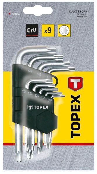 Ключі Torx TOPEX, набір 9 од., T10-T50, короткі (35D960) 35D960 фото
