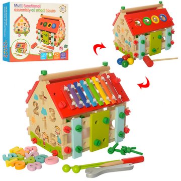 Развивающая игрушка домик с сортером и ксилофоном деревянный (MD 2087) MD 2087 фото