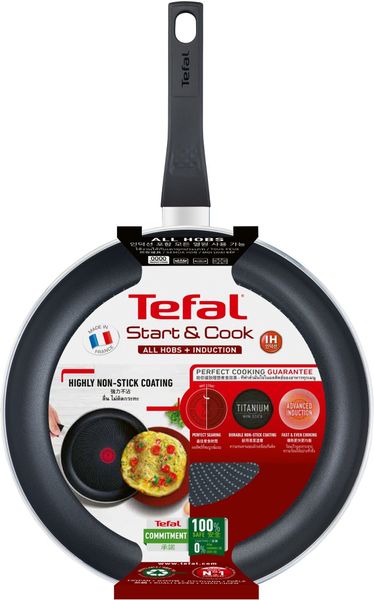 Сковорода Tefal Start&Cook, 26см, покриття Titanium, індукція, Thermo-Spot, алюм., чорний (C2720553) C2720553 фото