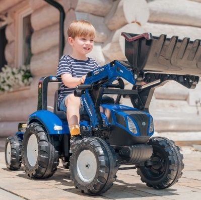 Дитячий трактор на педалях з причепом та переднім ковшем Falk (колір - синій) (3090M) 3090M фото