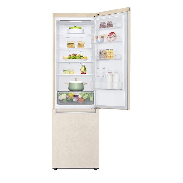 Холодильник LG з нижн. мороз., 203x60х68, холод.відд.-277л, мороз.відд.-107л, 2дв., А++, NF, інв., диспл зовн., зона св-ті, бежевий (GW-B509SEKM) GW-B509SEKM фото