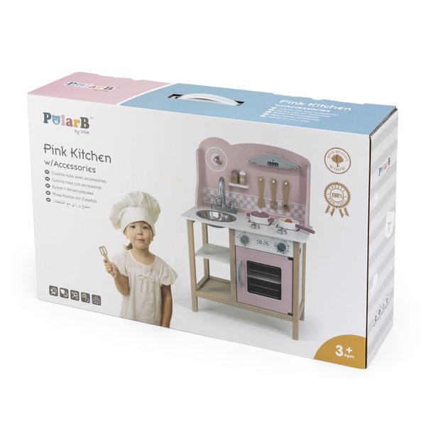 Дитяча кухня з дерева з посудом Viga Toys PolarB рожевий (44046) 44046 фото