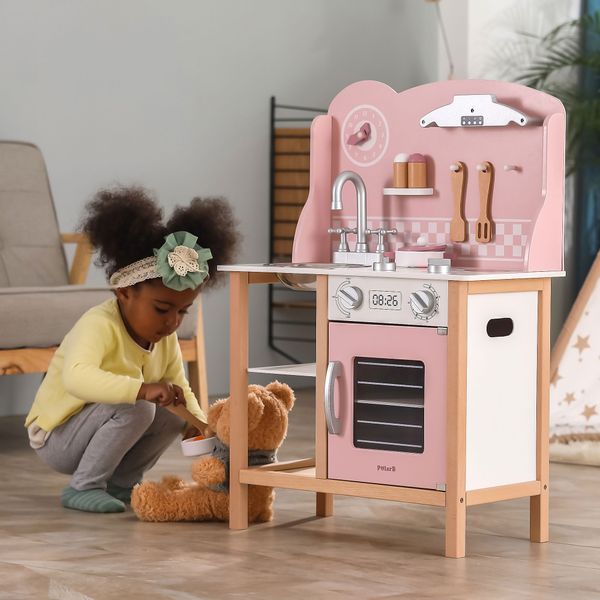 Детская кухня из дерева с посудой Viga Toys PolarB розовый (44046) 44046 фото