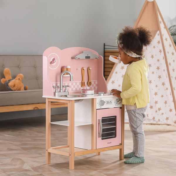 Дитяча кухня з дерева з посудом Viga Toys PolarB рожевий (44046) 44046 фото