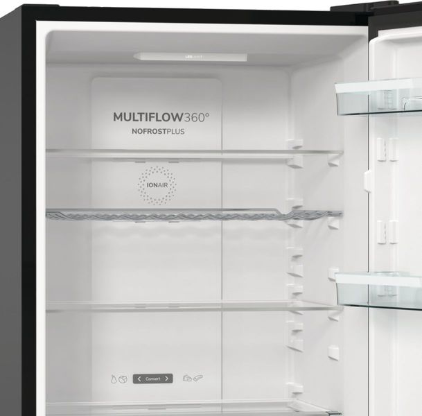 Холодильник з нижн. мороз. камерою Gorenje, 185х60х60см, 2 двері, 204(96)л, А++, NoFrost+ , LED дисплей, Зона св-ті, чорний (NRK6192ABK4) NRK6192ABK4 фото