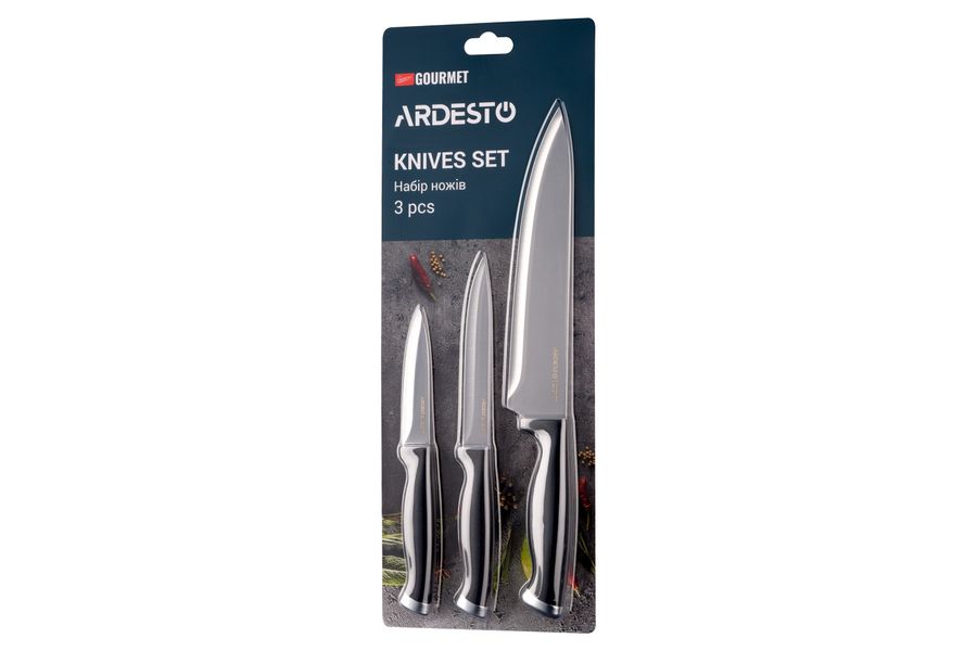 Набор ножей Ardesto Gemini Gourmet 3 пр., черный, нержавеющая сталь, пластик (AR2103BL) AR2103BL фото