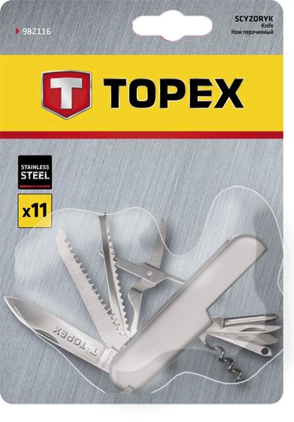 Ніж багатофункціональний TOPEX, 11 функцій, тримач металевий, нержавіюча сталь (98Z116) 98Z116 фото