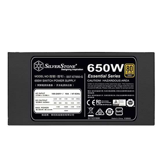 Блок живлення SilverStone Strider Essential (650W), >90%, 80+ Gold, 120mm, 1xMB 24pin(20+4), 1xCPU 8pin(4+4), 3xMolex, 8xSATA, 4xPCIe 8pin(6+2) (SST-ET650-G) SST-ET650-G фото