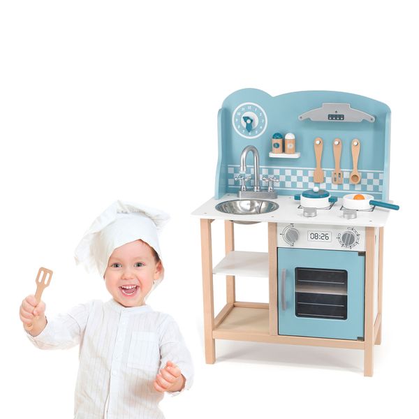 Детская кухня из дерева с посудой Viga Toys PolarB голубой (44047) 44046 фото