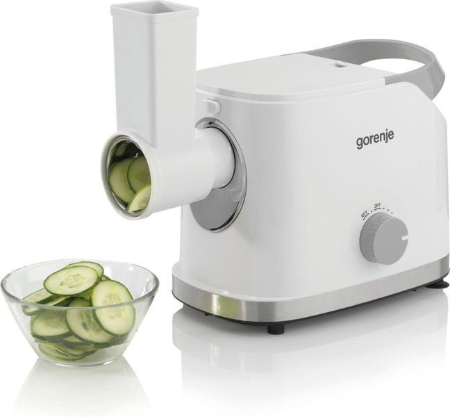 Мясорубка Gorenje, 1800Вт, продук.-2.1кг/мин, 2 решетки+для ковб.,кеббе, 3 терок, насадка для томатов, пластик+металл, белый - Уцінка MG1802SJW фото