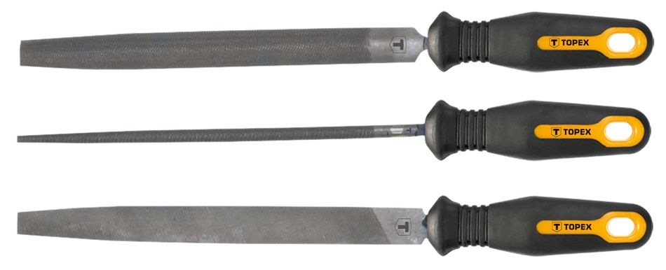 Напильники по металлу TOPEX, набор 3шт (06A721, 06A722, 06A723), рукоятка двухкомпонентная, 200мм 06A230 фото